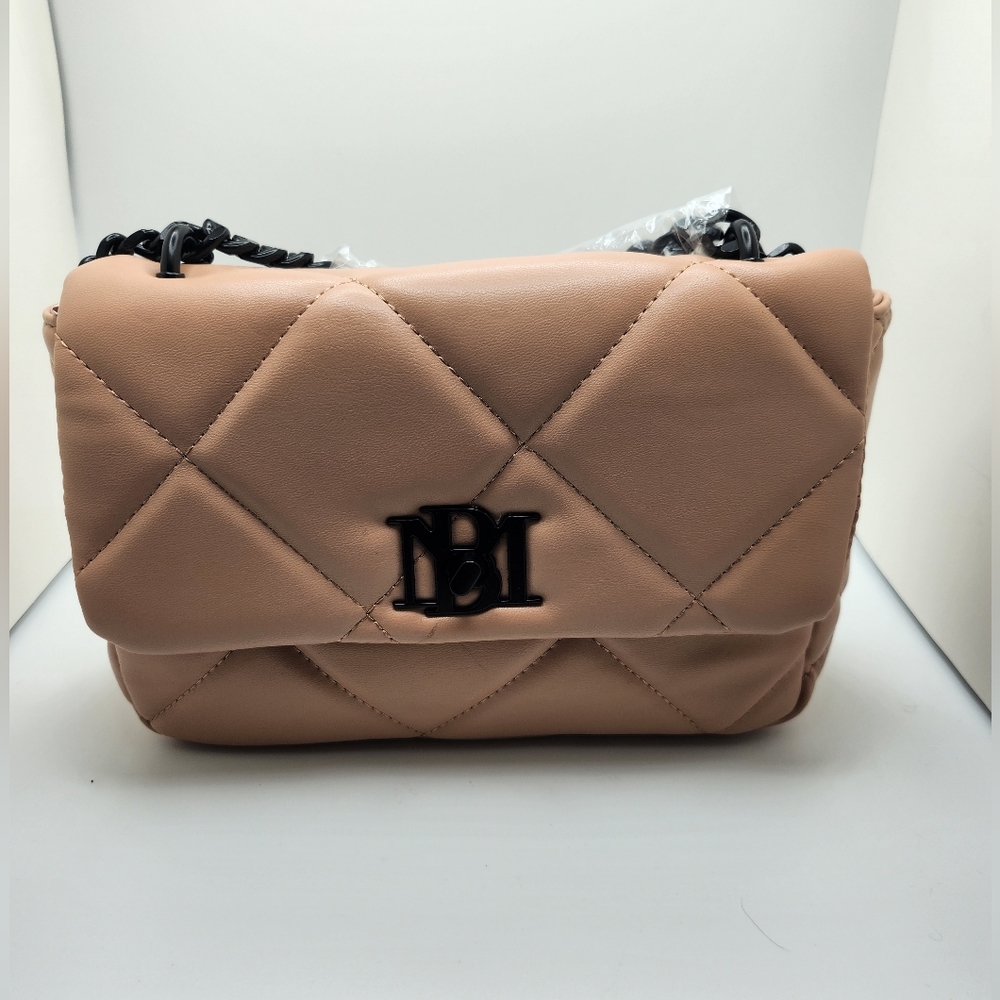 Badgley Mischka | Peach Creme & Black Diamond-Quilted Logo Messenger Bag